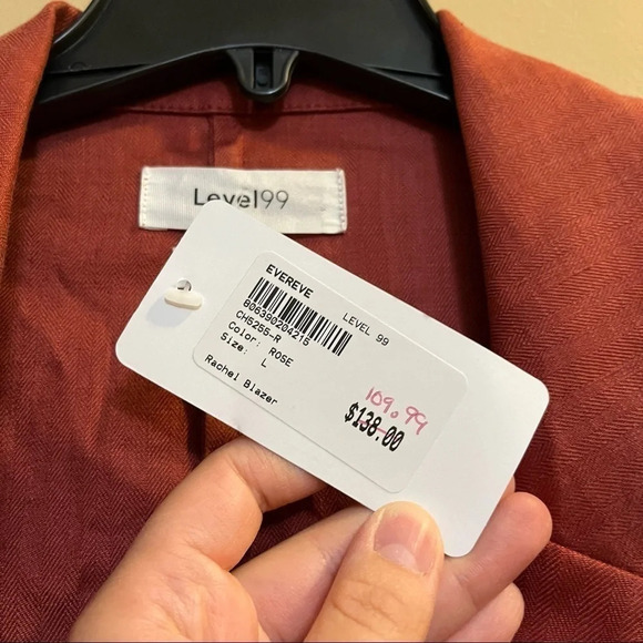 Level 99 Rachel Stretch Linen Tencel Blazer NWT Sz L Rose Pockets Open Front - Picture 4 of 10